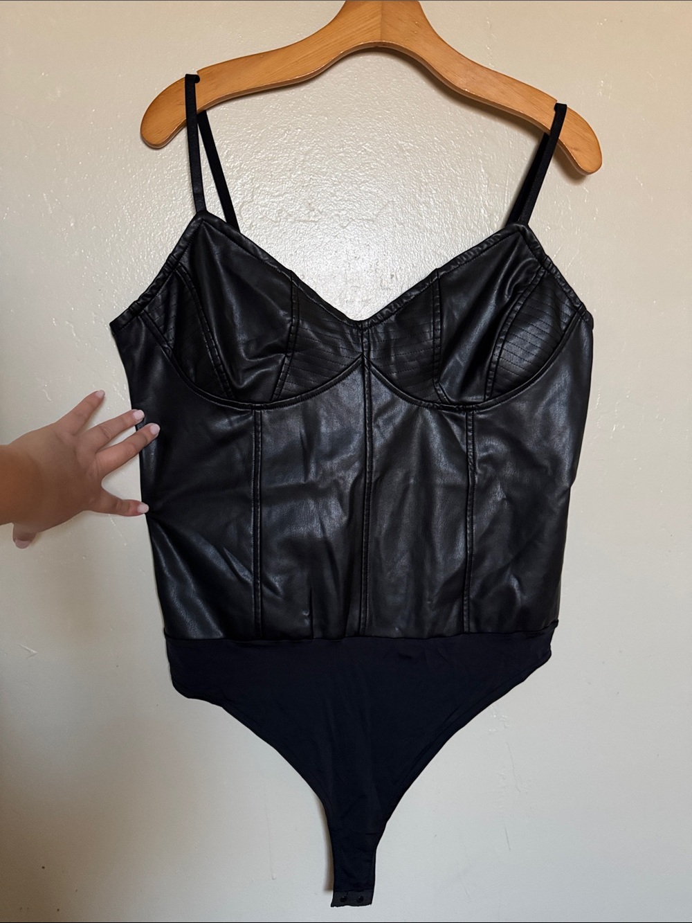 Guess Black Faux Leather Bandeau Bodysuit with Adjustable Straps
